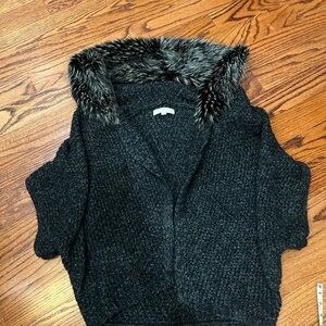 LOFT Charcoal Sweater with Faux Fur Collar